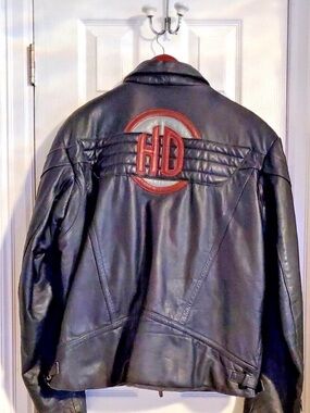 Harley-Davidson Black Leather Jacket with Red HD Back Emblem S 54/L
